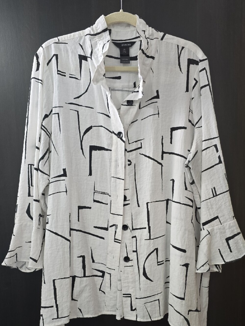 Ali Miles Unique Black & White Stripe Button-Down Tunic 2X
